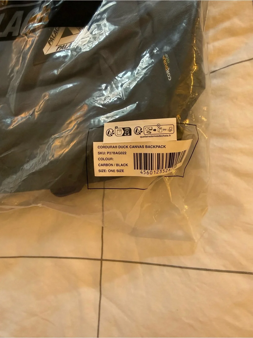 Palace Cordura Duck Canvas Backpack 'Carbon/Black' FW24 Travel Gym Book Bag Zip